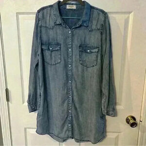 Zenana Women’s Denim Chambray Shirt Dress Size Large